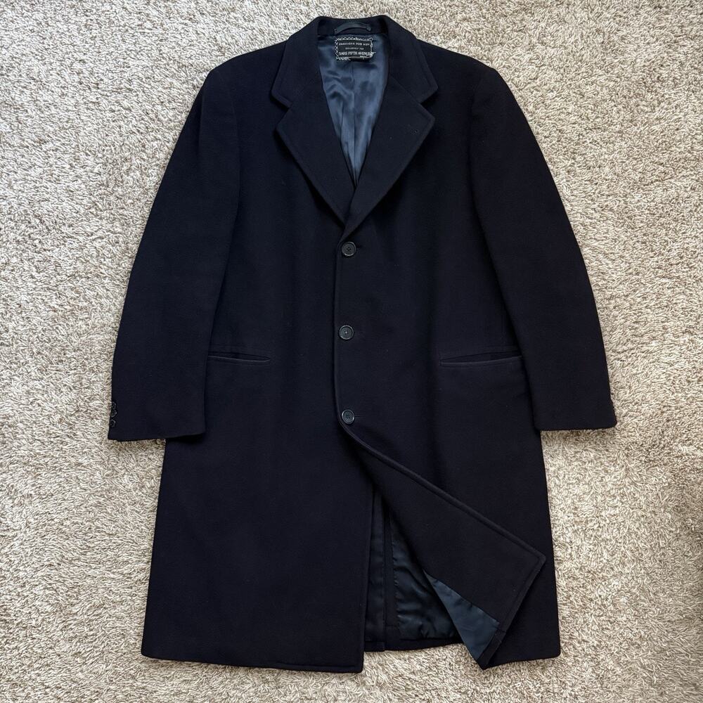 Vintage Saks Fifth Avenue 100% Pure Wool Black Trench Coat Men’s Size Large / 46